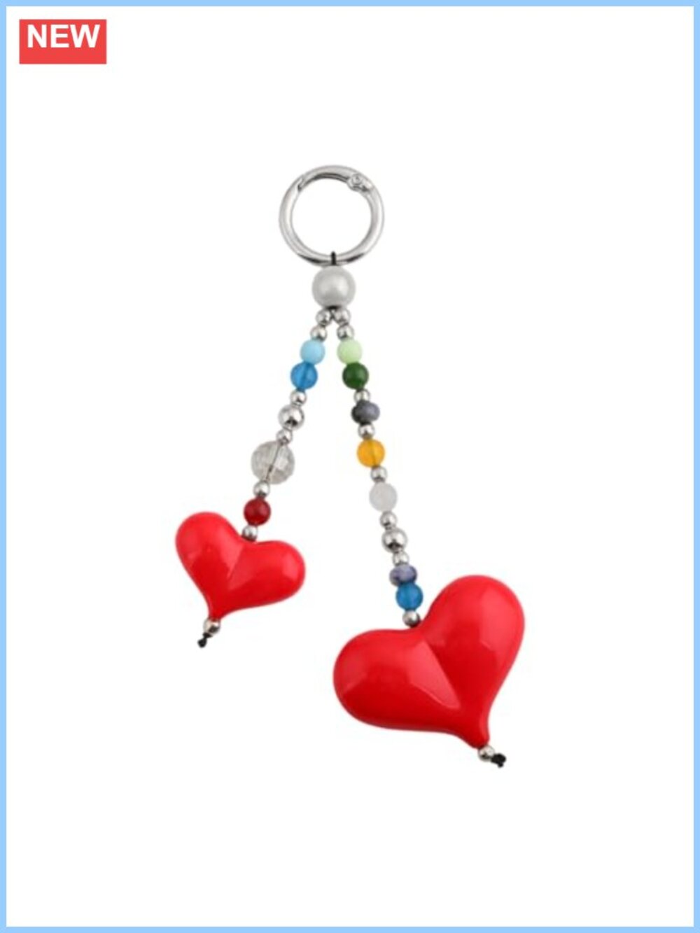 Y2K Chakra Double Heart Beaded Keychain Bag Charm Purse Backpack Accessory